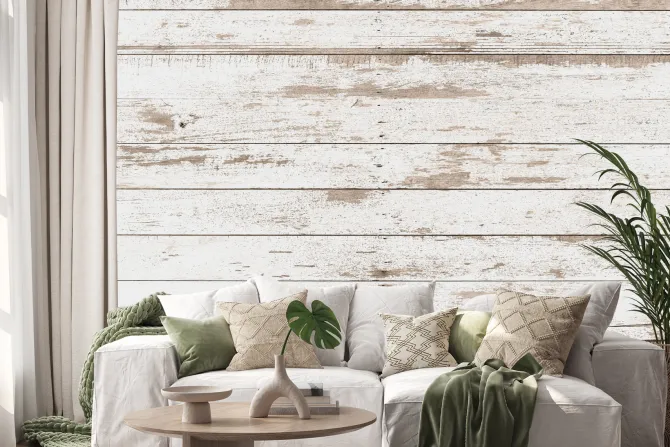 Naklejka: Biała deska drewniana tekstura