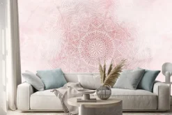 Naklejka: Biała mandala na nieostrym różowym tle