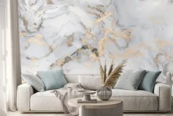 Naklejka: Biała tekstura marmuru ze złotem nowoczesny wzór