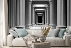 Naklejka: Białe marmurowe filary w rzędzie wewnątrz budynku