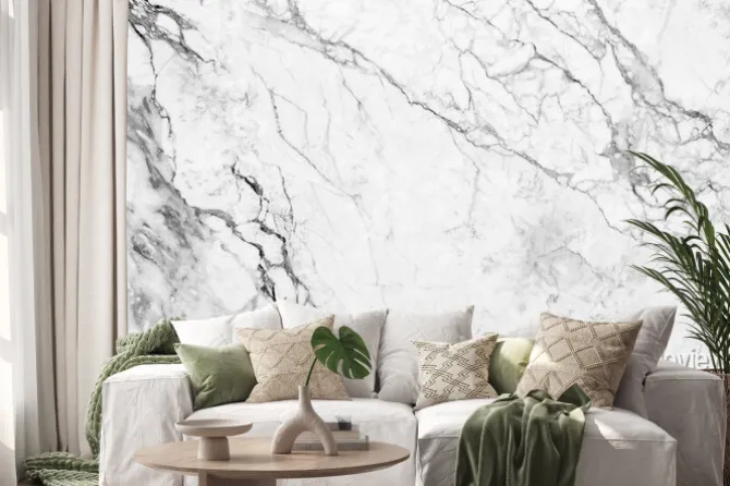 Naklejka: Białe marmurowe tło z naturalnym wzorem kamienia