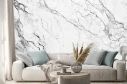 Naklejka: Białe marmurowe tło z naturalnym wzorem kamienia