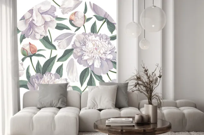 Naklejka: Białe okrągłe piwonie