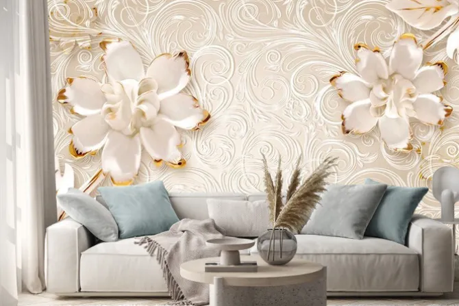 Naklejka: Białe ozdobne kwiaty w 3d