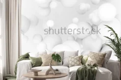 Naklejka: Białe perły latają w kosmosie. kula matowa 3d kulki spadają -