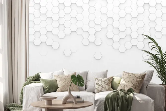 Naklejka: Białe sześciokąty na białym tle z efektem 3d