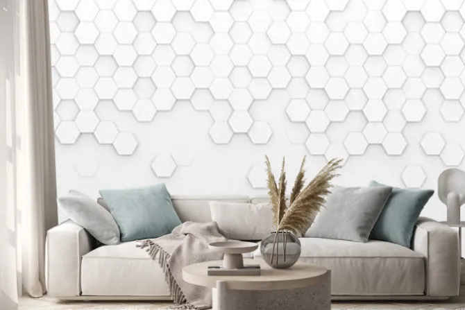 Naklejka: Białe sześciokąty na białym tle z efektem 3d