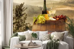 Naklejka: Białe wino z beczki na winnicy w chianti, toskania, włochy