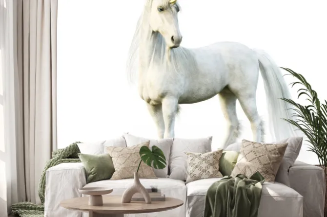 Naklejka: Biały jednorożec w 3d