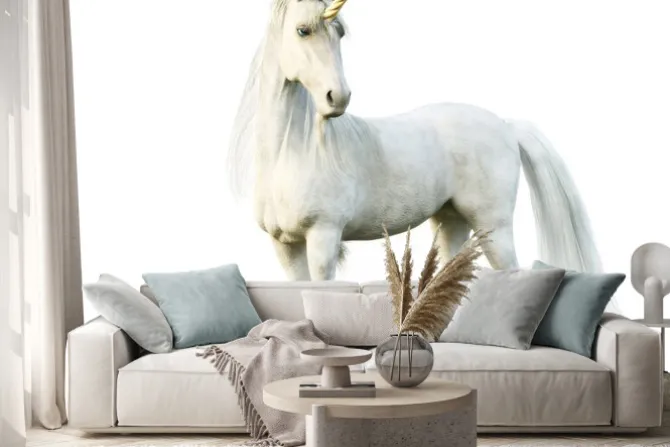 Naklejka: Biały jednorożec w 3d