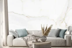 Naklejka: Biały marmur z eleganckimi złotymi akcentami