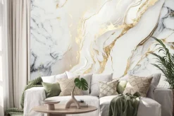 Naklejka: Biały marmur ze złotymi zdobieniami