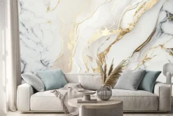 Naklejka: Biały marmur ze złotymi zdobieniami