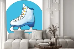 Naklejka: Biały łyżwy na niebieskim tle, okrągłe ikonę.