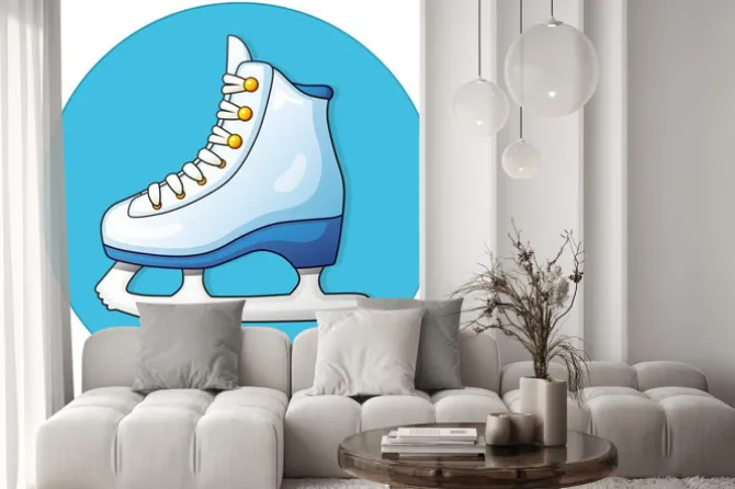 Naklejka: Biały łyżwy na niebieskim tle, okrągłe ikonę.