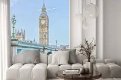 Naklejka: Big ben z westminster bridge i rzeki tamizy w londynie