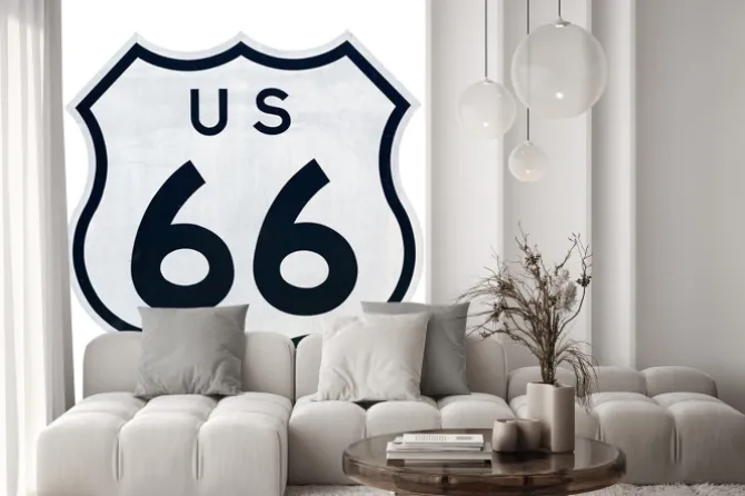 Naklejka: Big route 66 znak na ogrodzeniu arizona domu