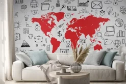 Naklejka: Biznes symbole wand mit weltkarte