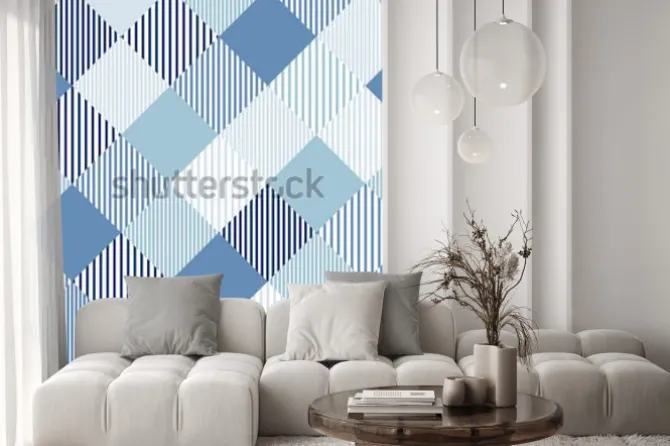 Naklejka: Błękitny i biały abstrakcjonistyczny prosty checker paskował