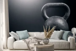 Naklejka: Black kettlebell on a black background