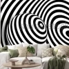 Naklejka: Black white 3d line distortion illusion design. vector monochrome