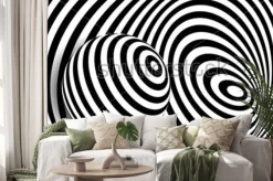 Naklejka: Black white 3d line distortion illusion design. vector monochrome
