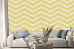 Naklejka: Blado żółty i biały zygzak teksturowane tło tkaniny