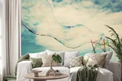 Naklejka: Blowing wielkie bańki mydlane w powietrzu. vintage wolności,