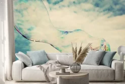 Naklejka: Blowing wielkie bańki mydlane w powietrzu. vintage wolności,