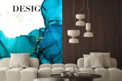 Naklejka: Blue navy gold luxury design. watercolor dark splash vector wedding