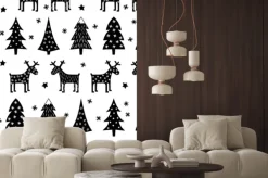 Naklejka: Boże narodzenie bez szwu retro wzór - zróżnicowane xmas drzewa,