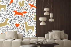 Naklejka: Boże narodzenie kwiatowe lasy zwierzęta szwu na białym tle