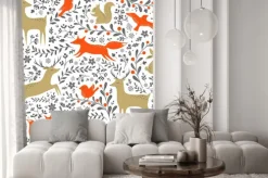 Naklejka: Boże narodzenie kwiatowe lasy zwierzęta szwu na białym tle