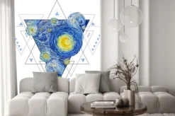 Naklejka: Boho triangle with inside a starry sky with glowing yellow moon