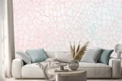 Naklejka: Broken tiles mosaic seamless pattern. white and pink the tile