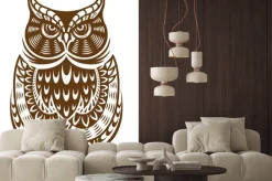Naklejka: Brown sowa z dekoracyjnym ornamentem