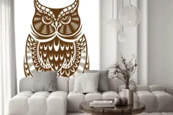 Naklejka: Brown sowa z dekoracyjnym ornamentem