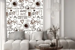 Naklejka: Brązowe filiżanki i kubki kawy z napisami