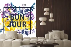 Naklejka: Bukiet kwiatów niebieski, fioletowy i żółty z niebieskimi liśćmi