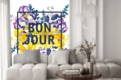 Naklejka: Bukiet kwiatów niebieski, fioletowy i żółty z niebieskimi liśćmi