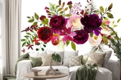 Naklejka: Bukiet róż w odcieniach bordo i kremu z liśćmi