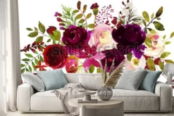 Naklejka: Bukiet róż w odcieniach bordo i kremu z liśćmi