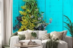 Naklejka: Bukiet suszonych kwiatów wiszące na antyczne rustykalne teal