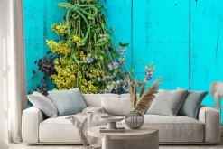 Naklejka: Bukiet suszonych kwiatów wiszące na antyczne rustykalne teal