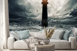 Naklejka: Burzliwy niebo nad zalanym latarni