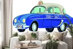Naklejka: Caricatura renault dauphine taxi sajgon - wietnam vista frontal