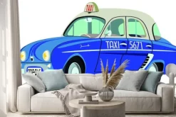 Naklejka: Caricatura renault dauphine taxi sajgon - wietnam vista frontal