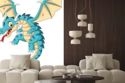 Naklejka: Cartoon baby dragon flying on white background