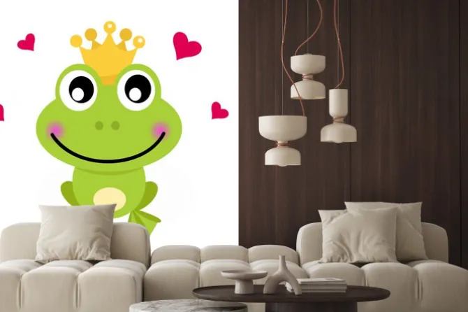 Naklejka: Cartoon książę żaba na białym