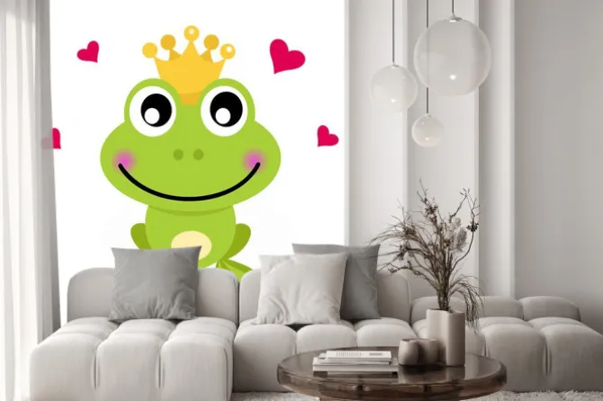 Naklejka: Cartoon książę żaba na białym